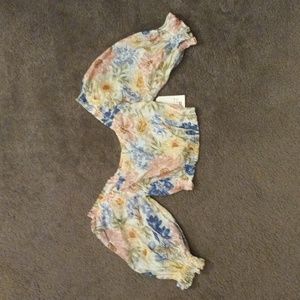 New Billabong Royal Wear Floral Puff Sleeve Crop Top Size Small
